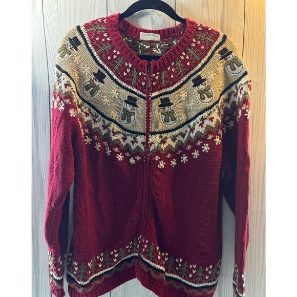 Vintage Croft and Barrow Embroidered Christmas Snowman Cardigan Women’s Large - Picture 1 of 6